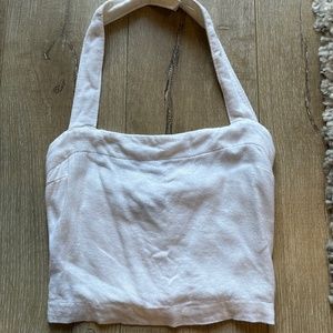 abercrombie and fitch white linen halter crop top